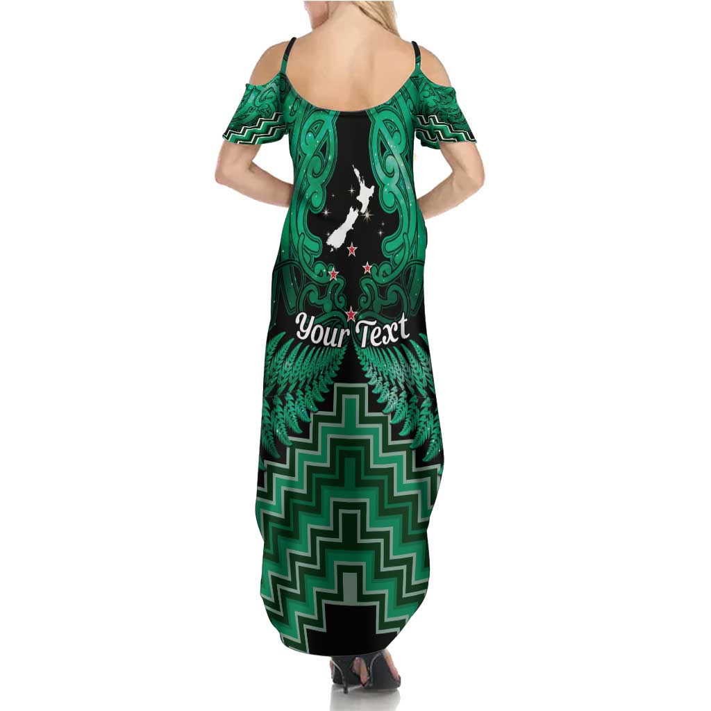 Personalised Aotearoa Matariki Family Matching Summer Maxi Dress and Hawaiian Shirt Green Fern Maori Poutama LT01 - Polynesian Pride