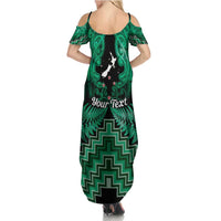 Personalised Aotearoa Matariki Family Matching Summer Maxi Dress and Hawaiian Shirt Green Fern Maori Poutama LT01 - Polynesian Pride