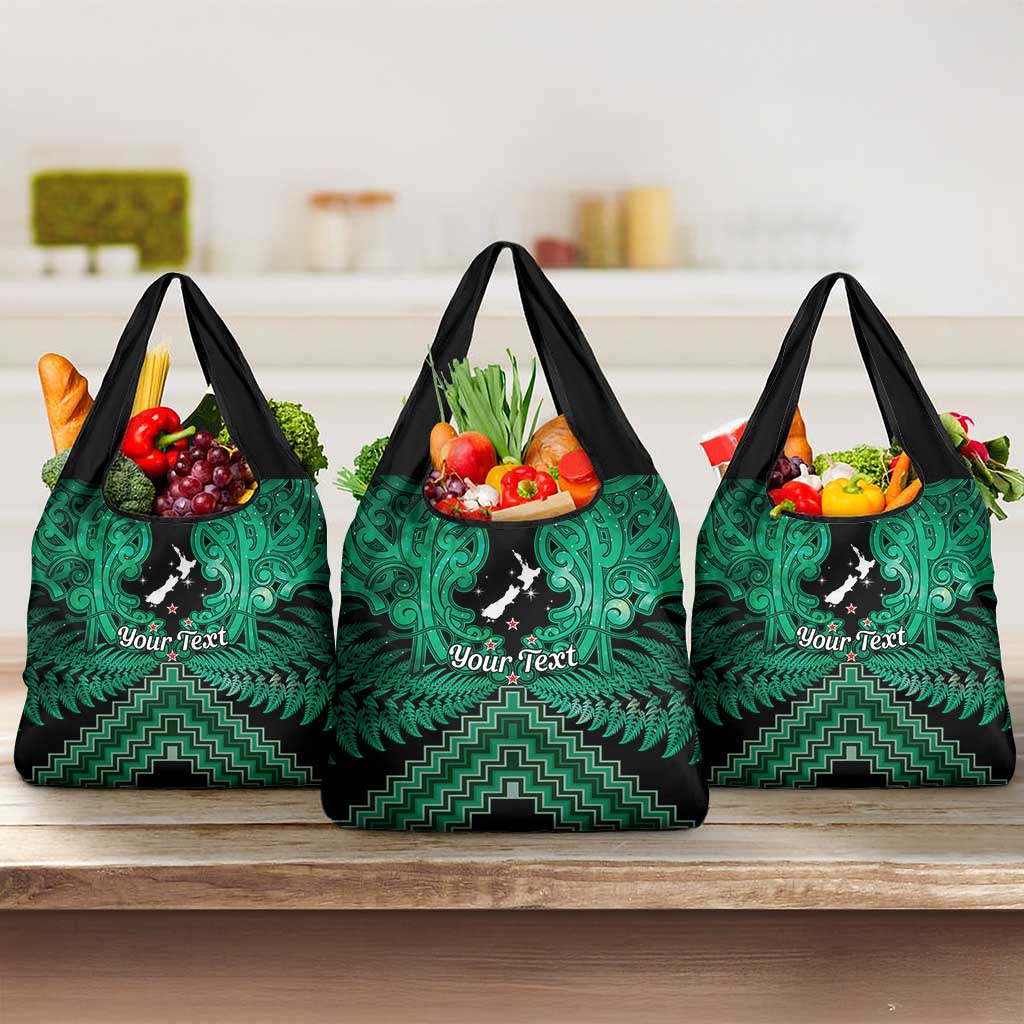 Personalised Aotearoa Matariki Grocery Bag Green Fern Maori Poutama