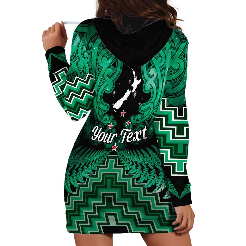 Personalised Aotearoa Matariki Hoodie Dress Green Fern Maori Poutama