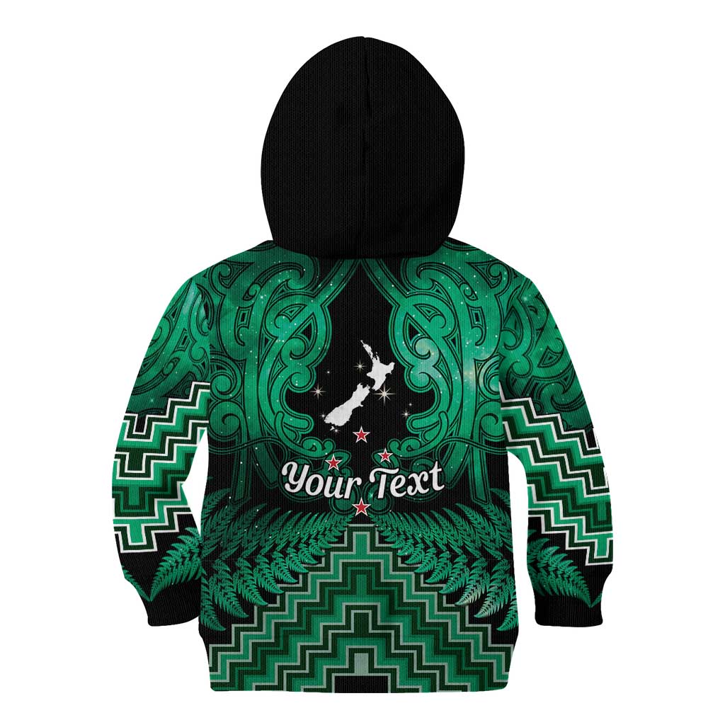 Personalised Aotearoa Matariki Kid Hoodie Green Fern Maori Poutama