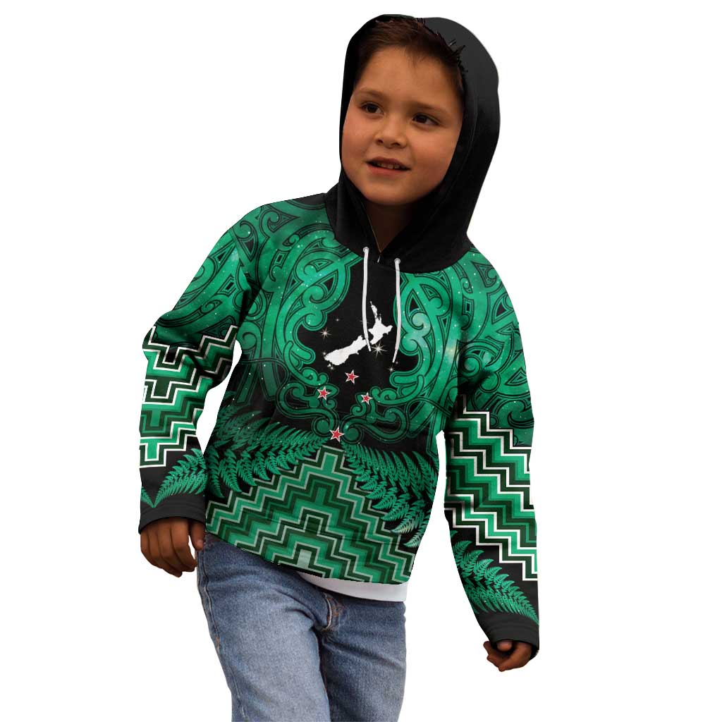 Personalised Aotearoa Matariki Kid Hoodie Green Fern Maori Poutama