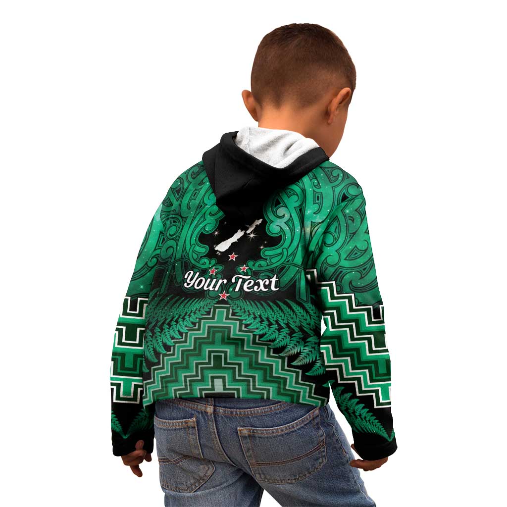 Personalised Aotearoa Matariki Kid Hoodie Green Fern Maori Poutama