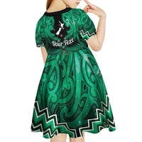 Personalised Aotearoa Matariki Kid Short Sleeve Dress Green Fern Maori Poutama