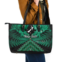 Personalised Aotearoa Matariki Leather Tote Bag Green Fern Maori Poutama