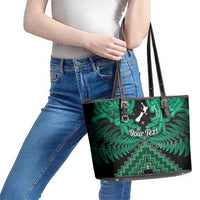 Personalised Aotearoa Matariki Leather Tote Bag Green Fern Maori Poutama
