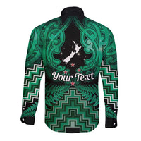 Personalised Aotearoa Matariki Long Sleeve Button Shirt Green Fern Maori Poutama