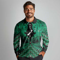 Personalised Aotearoa Matariki Long Sleeve Polo Shirt Green Fern Maori Poutama