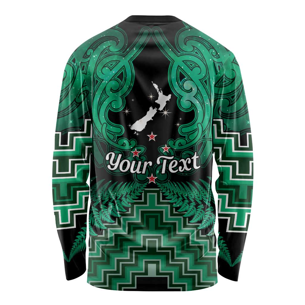 Personalised Aotearoa Matariki Long Sleeve Shirt Green Fern Maori Poutama