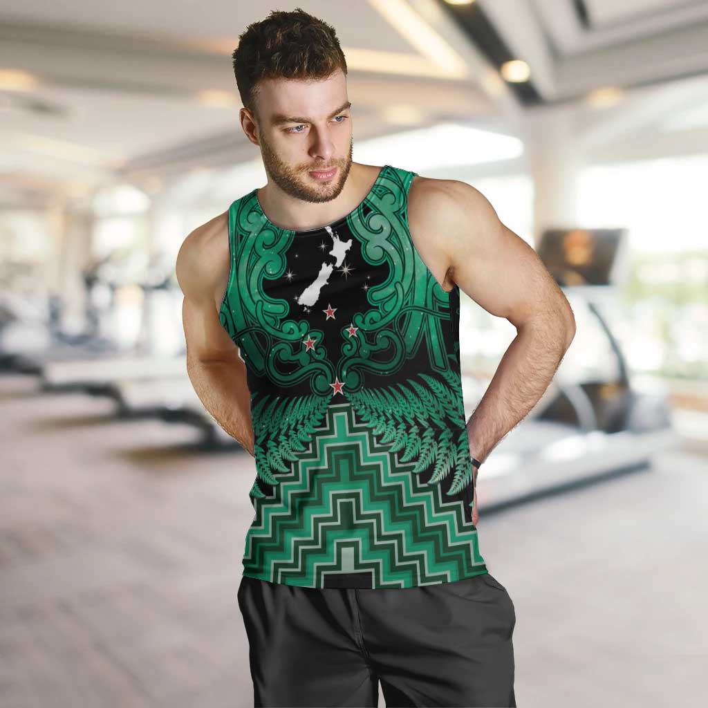 Personalised Aotearoa Matariki Men Tank Top Green Fern Maori Poutama