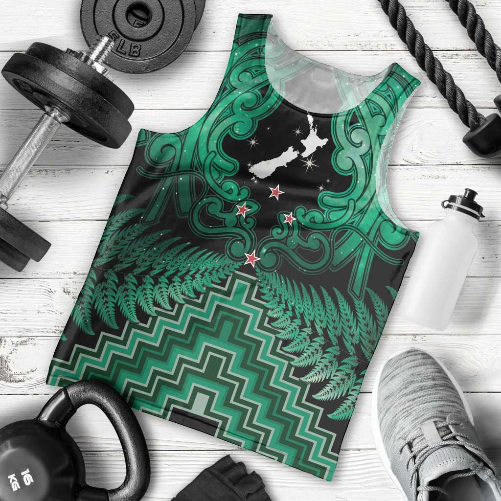 Personalised Aotearoa Matariki Men Tank Top Green Fern Maori Poutama