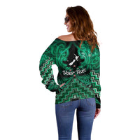 Personalised Aotearoa Matariki Off Shoulder Sweater Green Fern Maori Poutama