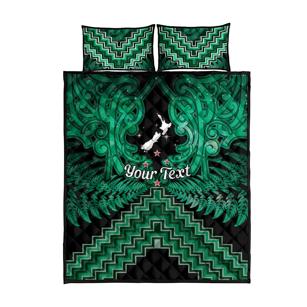 Personalised Aotearoa Matariki Quilt Bed Set Green Fern Maori Poutama