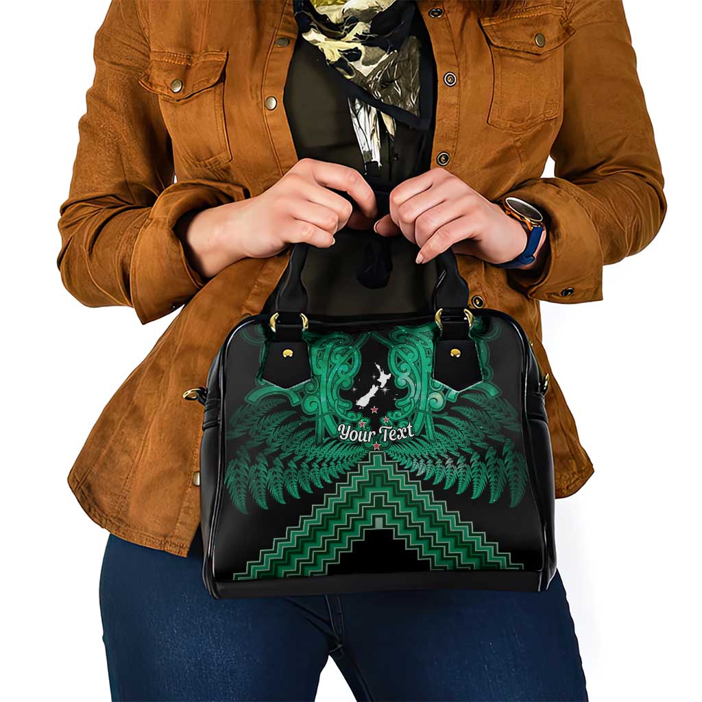 Personalised Aotearoa Matariki Shoulder Handbag Green Fern Maori Poutama