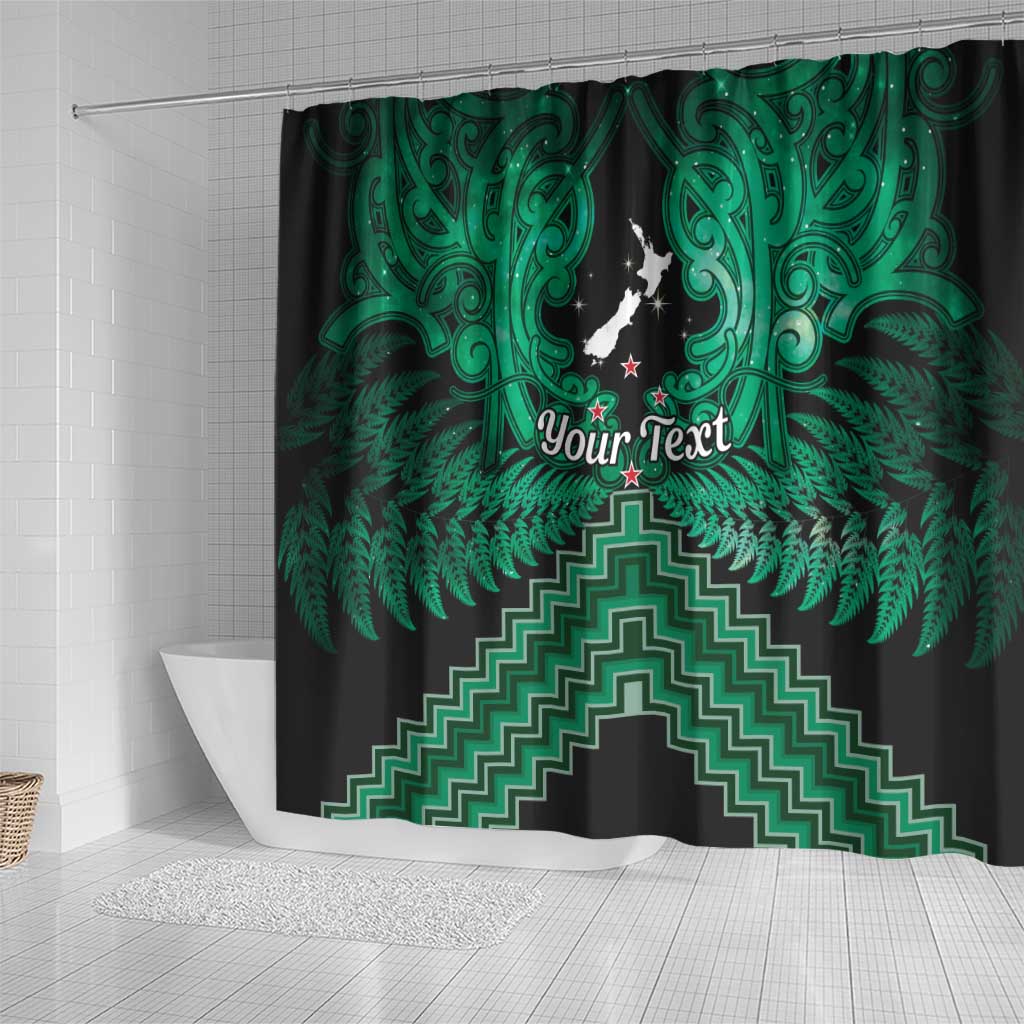 Personalised Aotearoa Matariki Shower Curtain Green Fern Maori Poutama