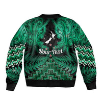 Personalised Aotearoa Matariki Sleeve Zip Bomber Jacket Green Fern Maori Poutama