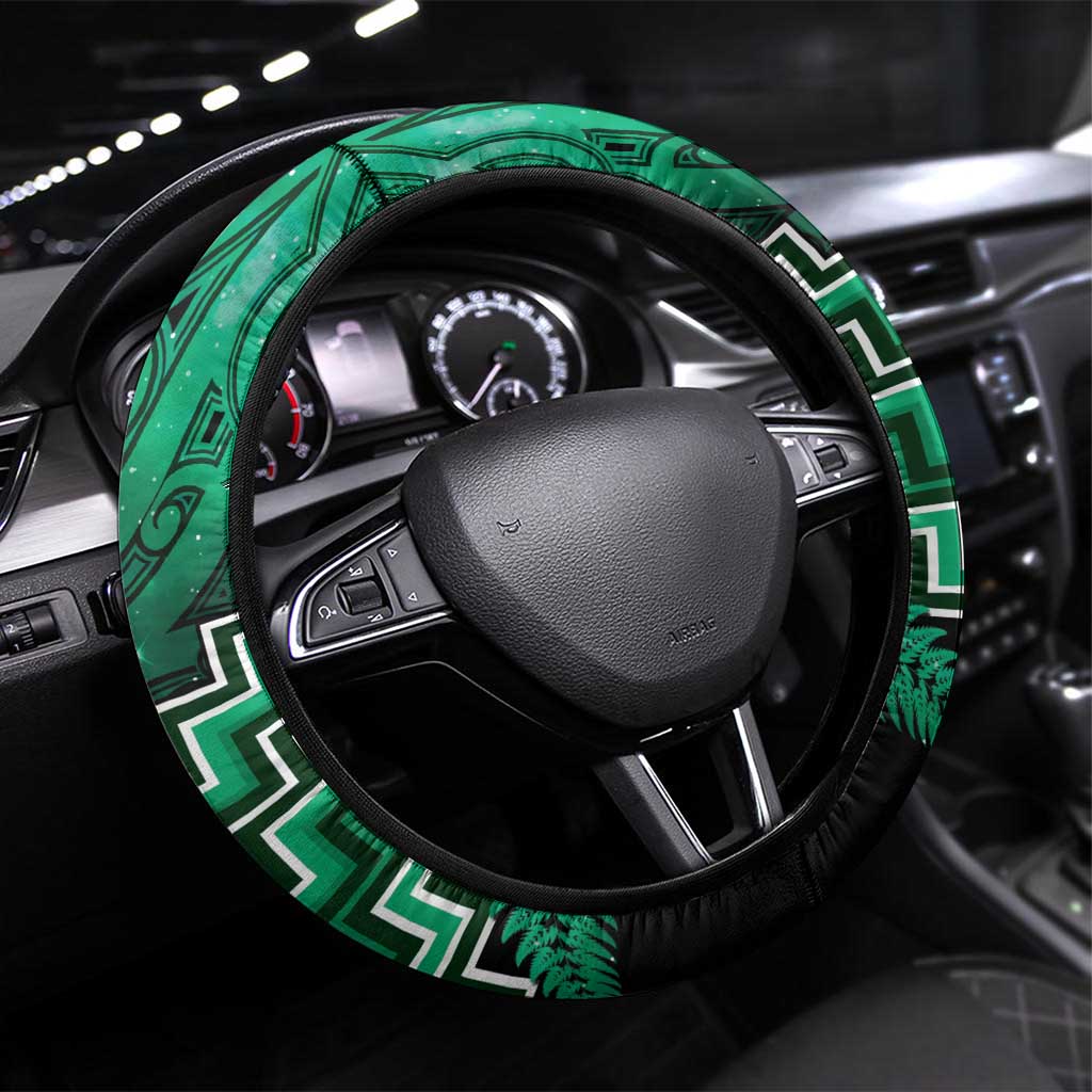 Aotearoa Matariki Steering Wheel Cover Green Fern Maori Poutama
