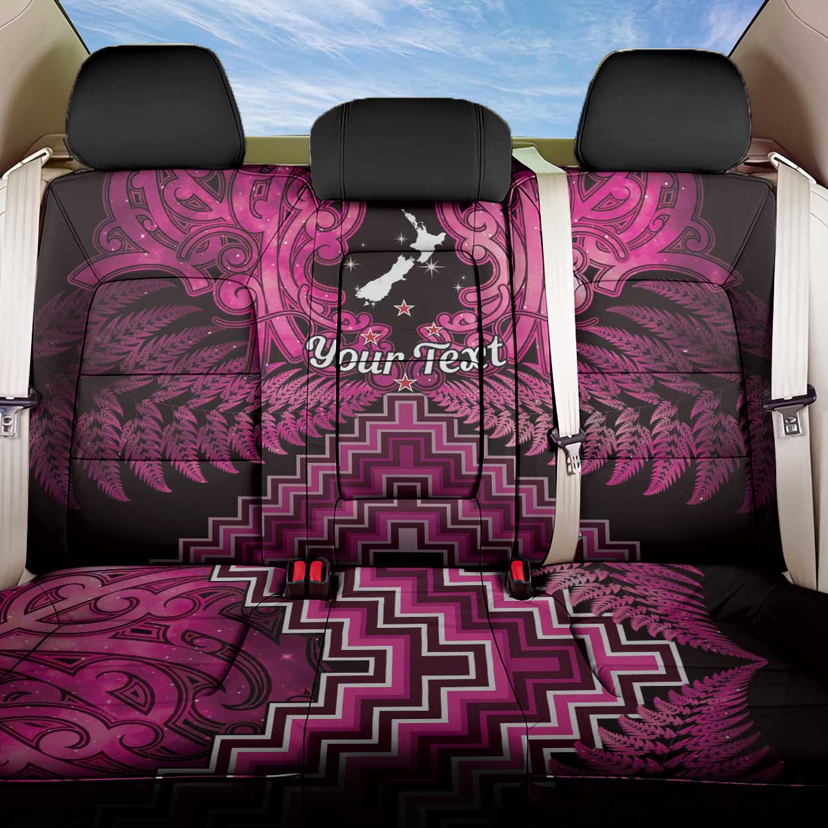 Personalised Aotearoa Matariki Back Car Seat Cover Pink Fern Maori Poutama