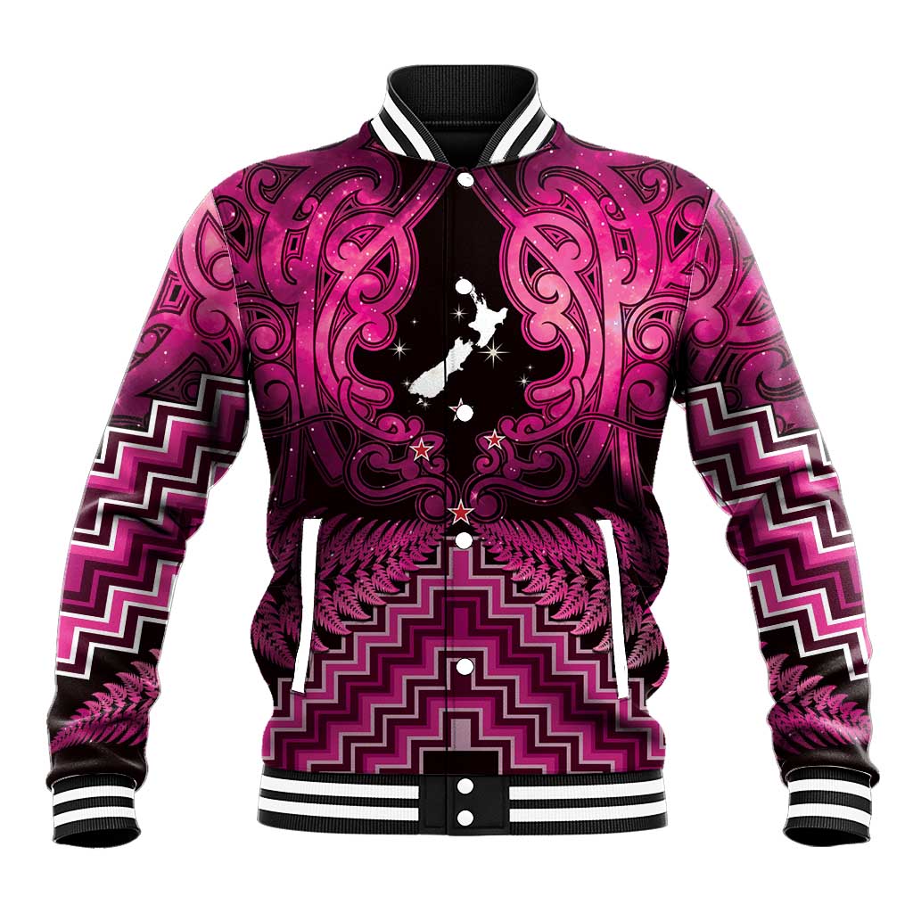 Personalised Aotearoa Matariki Baseball Jacket Pink Fern Maori Poutama