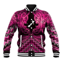 Personalised Aotearoa Matariki Baseball Jacket Pink Fern Maori Poutama