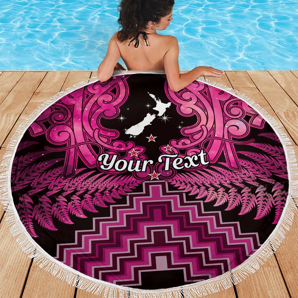 Personalised Aotearoa Matariki Beach Blanket Pink Fern Maori Poutama