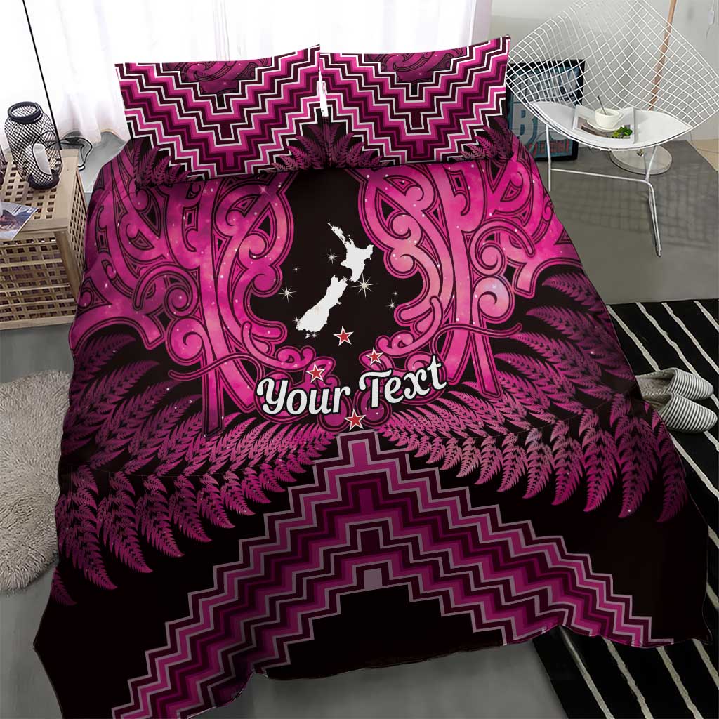 Personalised Aotearoa Matariki Bedding Set Pink Fern Maori Poutama
