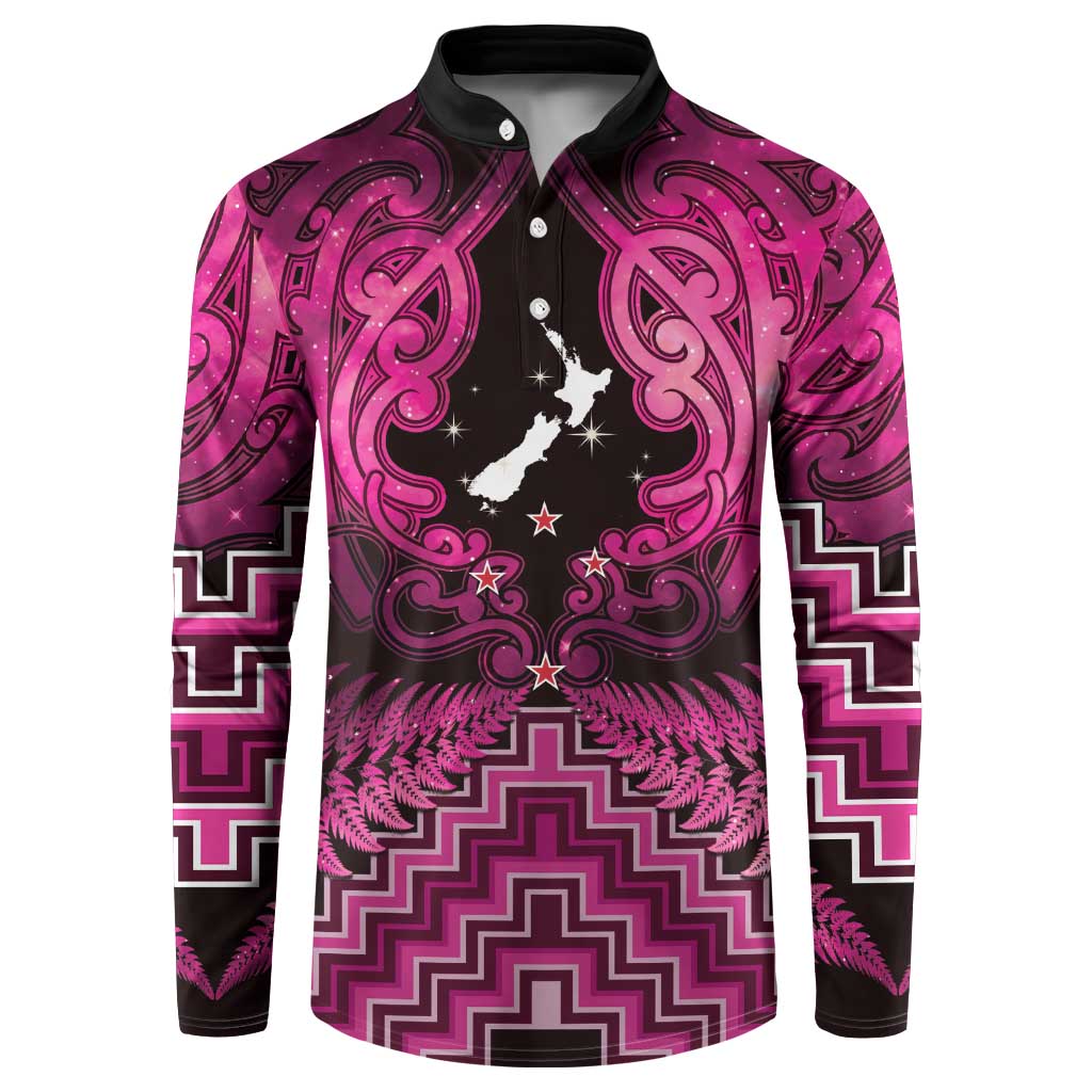 Personalised Aotearoa Matariki Button Sweatshirt Pink Fern Maori Poutama