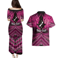 Personalised Aotearoa Matariki Couples Matching Puletasi and Hawaiian Shirt Pink Fern Maori Poutama