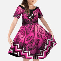 Personalised Aotearoa Matariki Family Matching Mermaid Dress and Hawaiian Shirt Pink Fern Maori Poutama LT01 Daughter's Dress Pink - Polynesian Pride