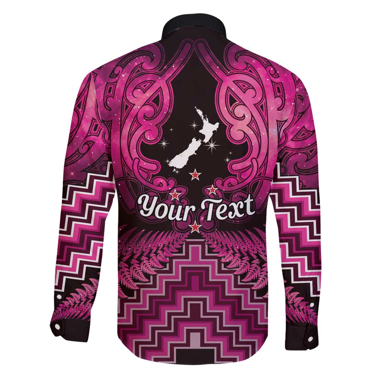 Personalised Aotearoa Matariki Family Matching Off The Shoulder Long Sleeve Dress and Hawaiian Shirt Pink Fern Maori Poutama