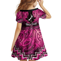 Personalised Aotearoa Matariki Family Matching Off Shoulder Short Dress and Hawaiian Shirt Pink Fern Maori Poutama