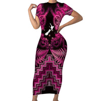 Personalised Aotearoa Matariki Family Matching Short Sleeve Bodycon Dress and Hawaiian Shirt Pink Fern Maori Poutama LT01 Mom's Dress Pink - Polynesian Pride