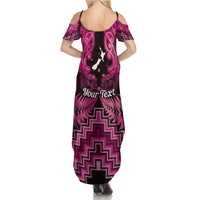 Personalised Aotearoa Matariki Family Matching Summer Maxi Dress and Hawaiian Shirt Pink Fern Maori Poutama LT01 - Polynesian Pride