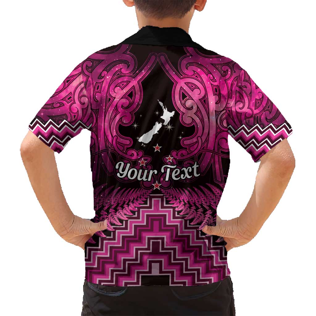 Personalised Aotearoa Matariki Family Matching Tank Maxi Dress and Hawaiian Shirt Pink Fern Maori Poutama LT01 - Polynesian Pride