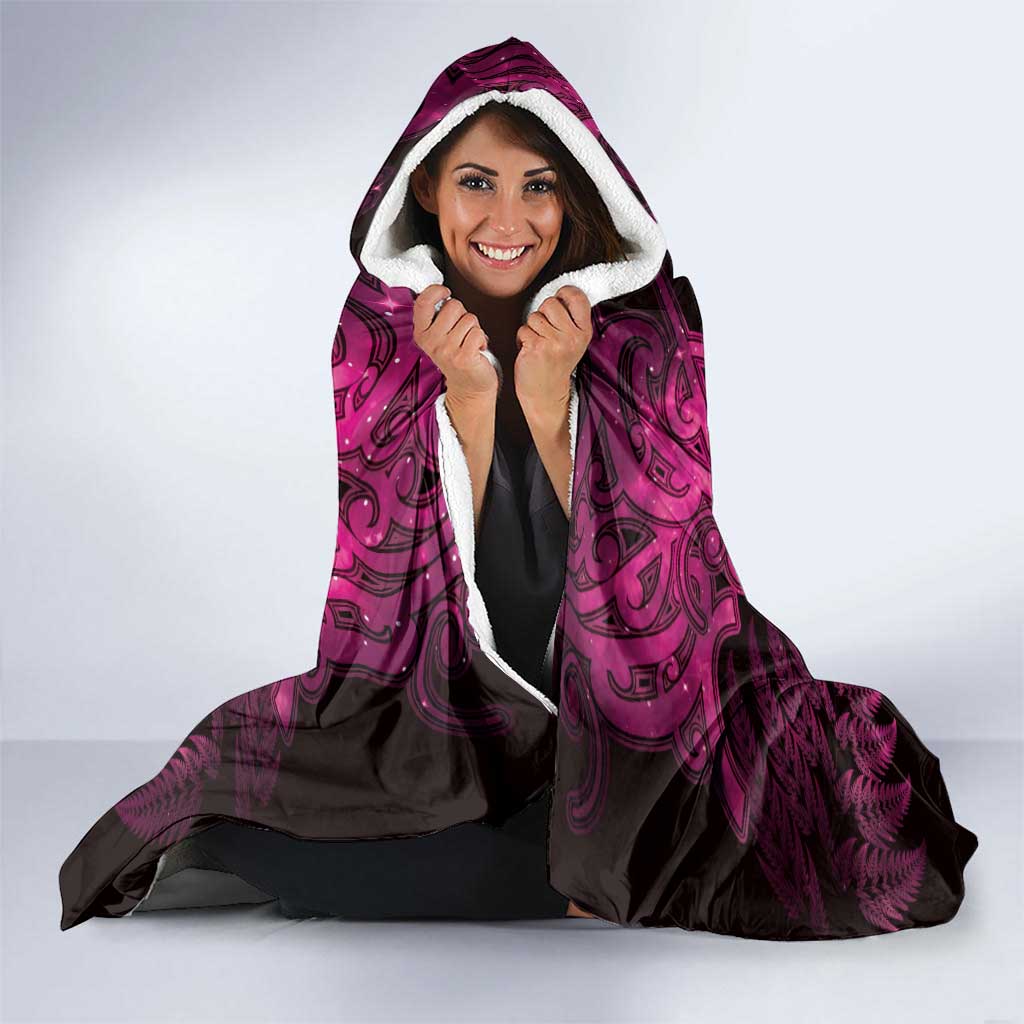 Personalised Aotearoa Matariki Hooded Blanket Pink Fern Maori Poutama