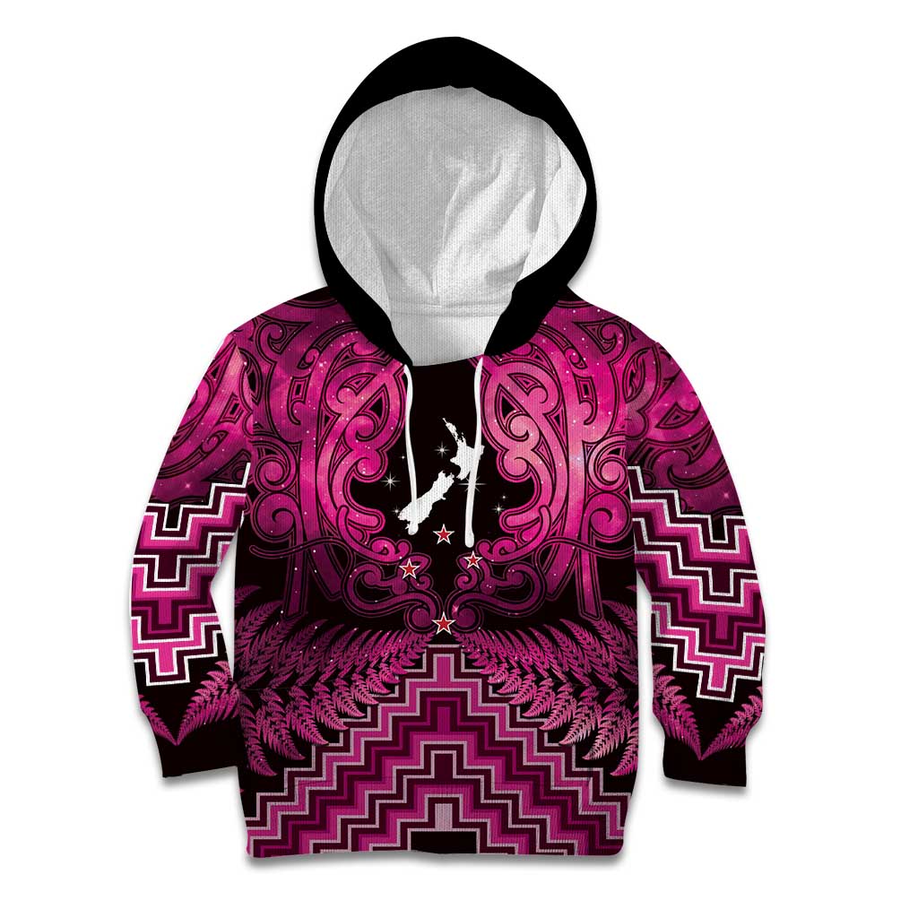 Personalised Aotearoa Matariki Kid Hoodie Pink Fern Maori Poutama