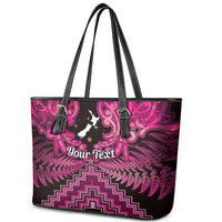 Personalised Aotearoa Matariki Leather Tote Bag Pink Fern Maori Poutama