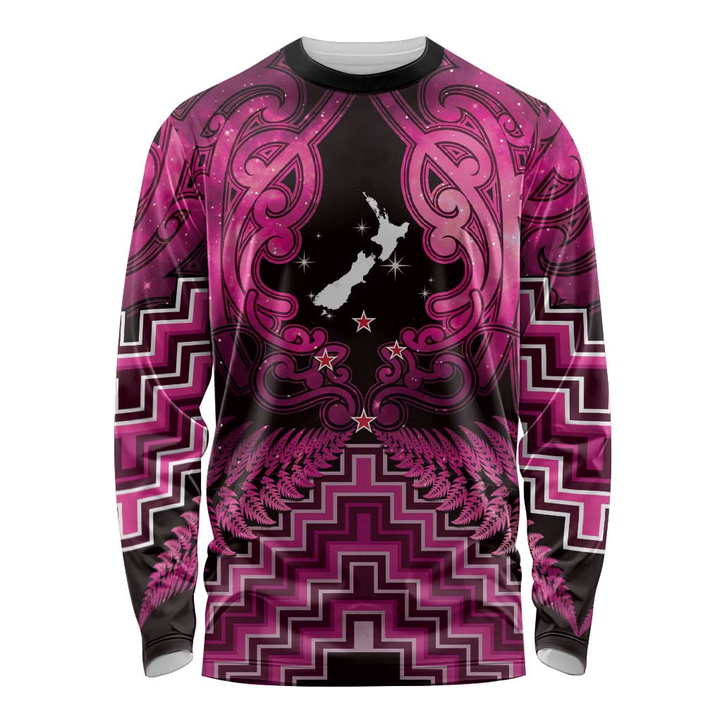 Personalised Aotearoa Matariki Long Sleeve Shirt Pink Fern Maori Poutama
