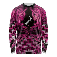 Personalised Aotearoa Matariki Long Sleeve Shirt Pink Fern Maori Poutama