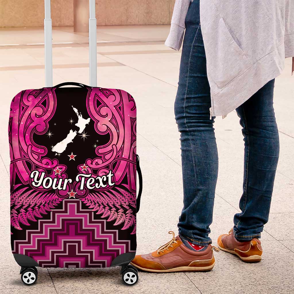 Personalised Aotearoa Matariki Luggage Cover Pink Fern Maori Poutama