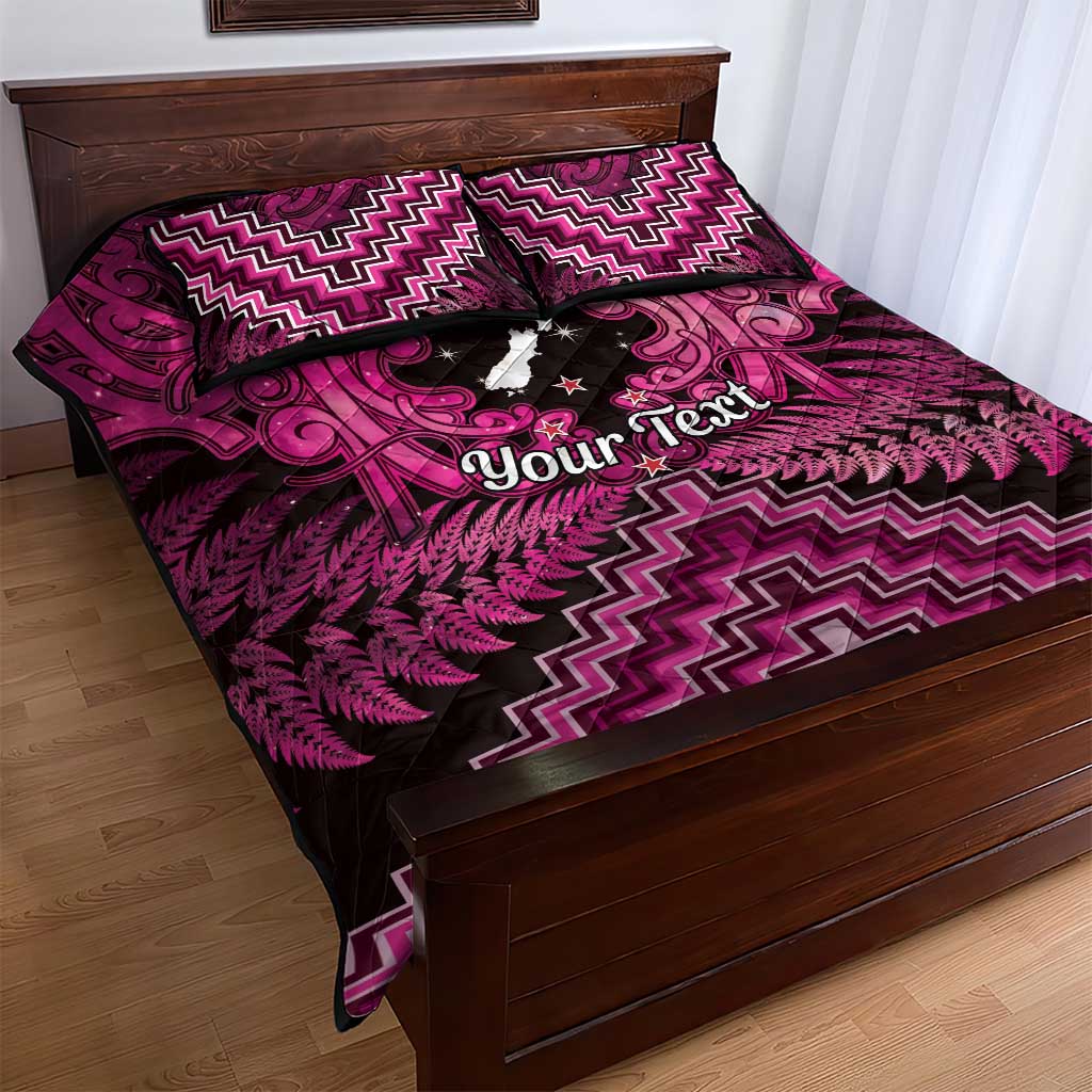 Personalised Aotearoa Matariki Quilt Bed Set Pink Fern Maori Poutama