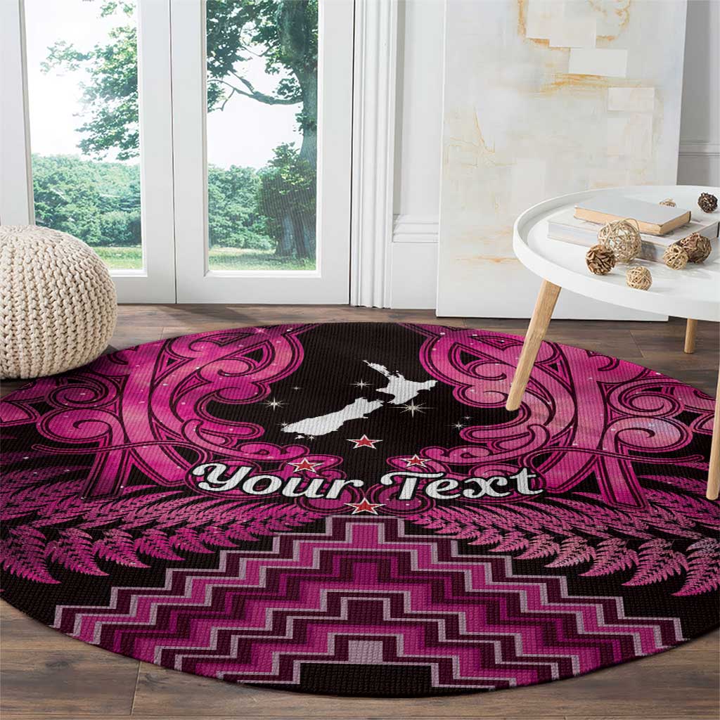 Personalised Aotearoa Matariki Round Carpet Pink Fern Maori Poutama