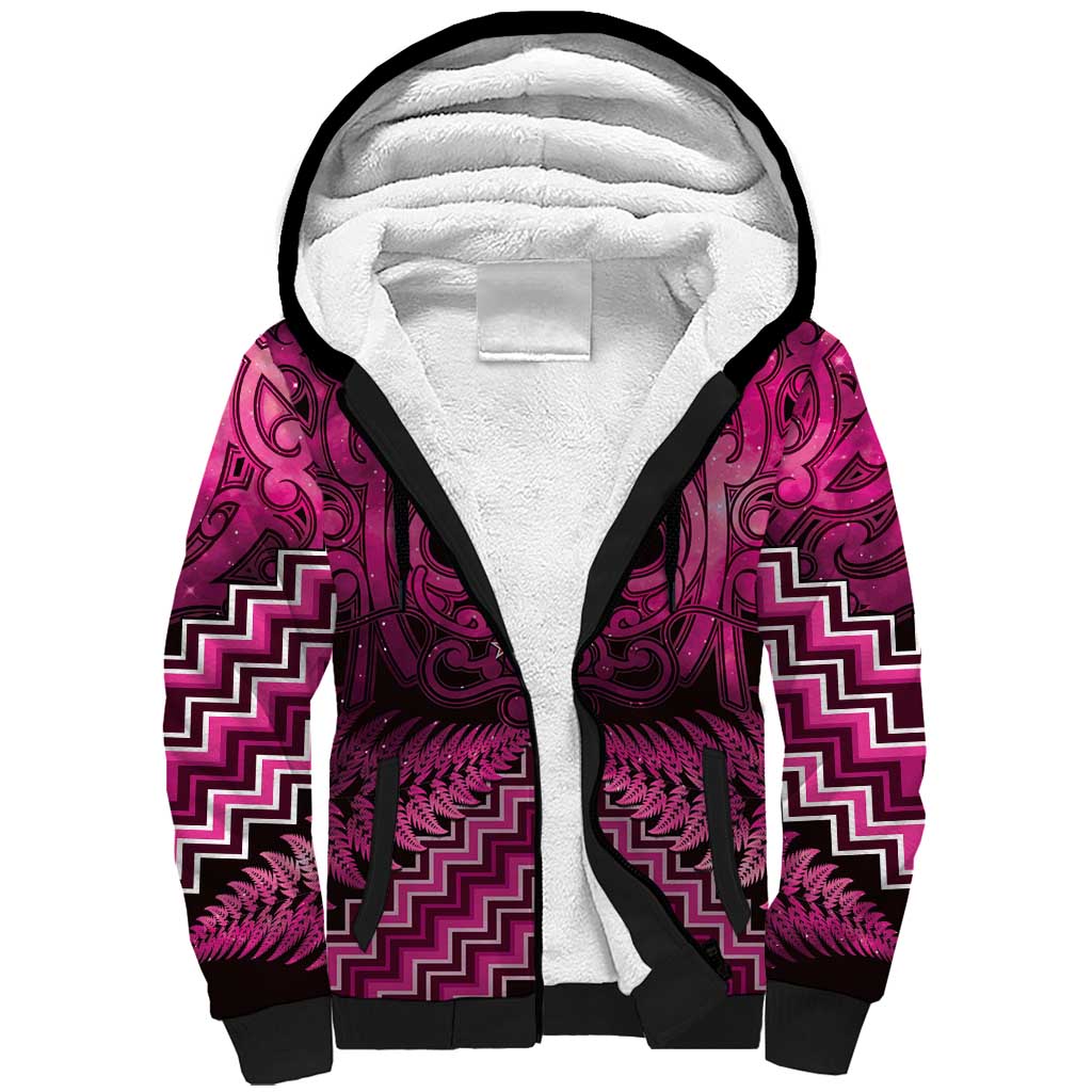 Personalised Aotearoa Matariki Sherpa Hoodie Pink Fern Maori Poutama