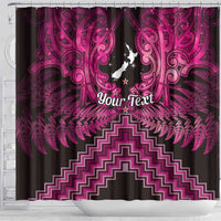 Personalised Aotearoa Matariki Shower Curtain Pink Fern Maori Poutama