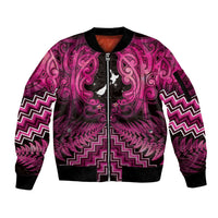 Personalised Aotearoa Matariki Sleeve Zip Bomber Jacket Pink Fern Maori Poutama