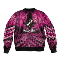Personalised Aotearoa Matariki Sleeve Zip Bomber Jacket Pink Fern Maori Poutama