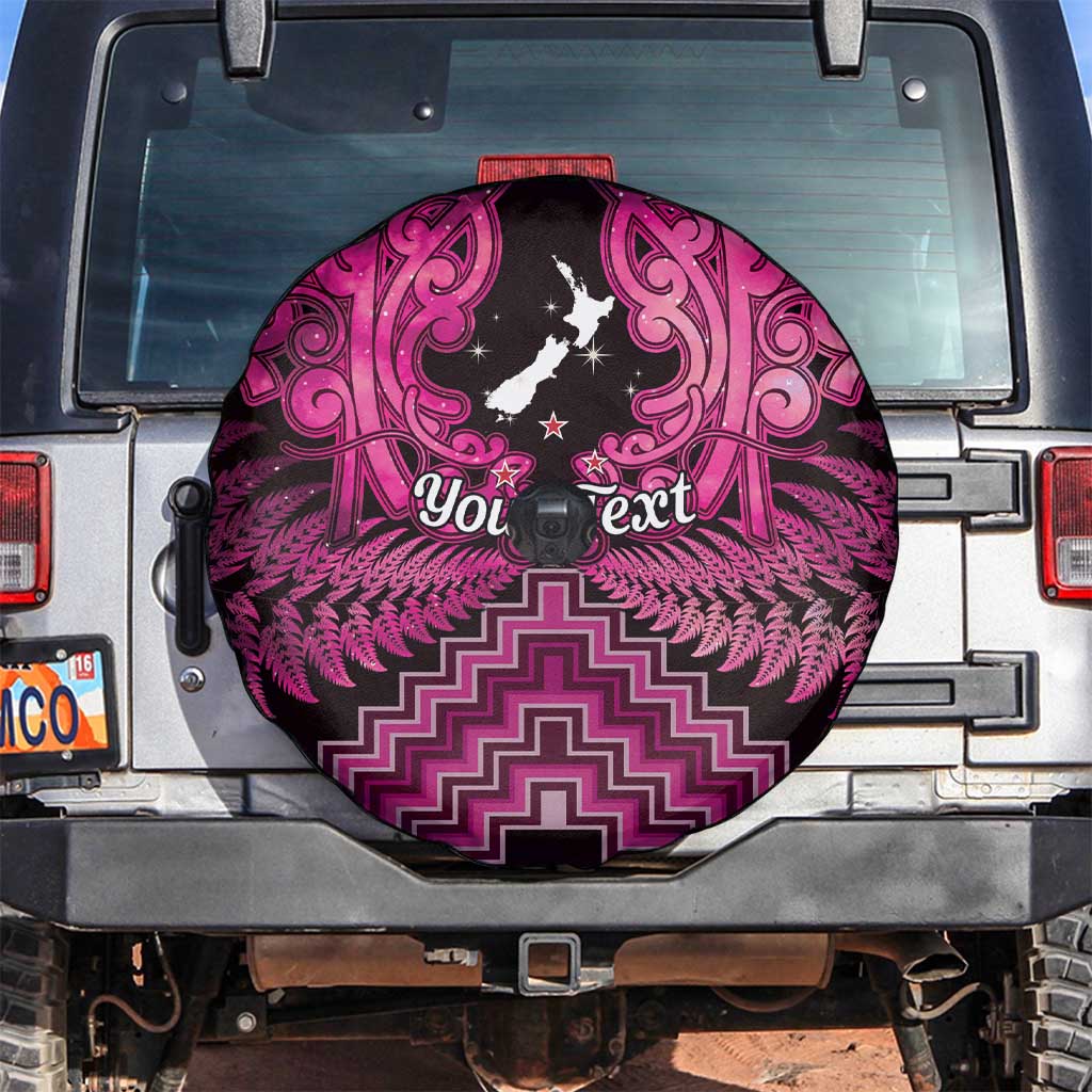 Personalised Aotearoa Matariki Spare Tire Cover Pink Fern Maori Poutama