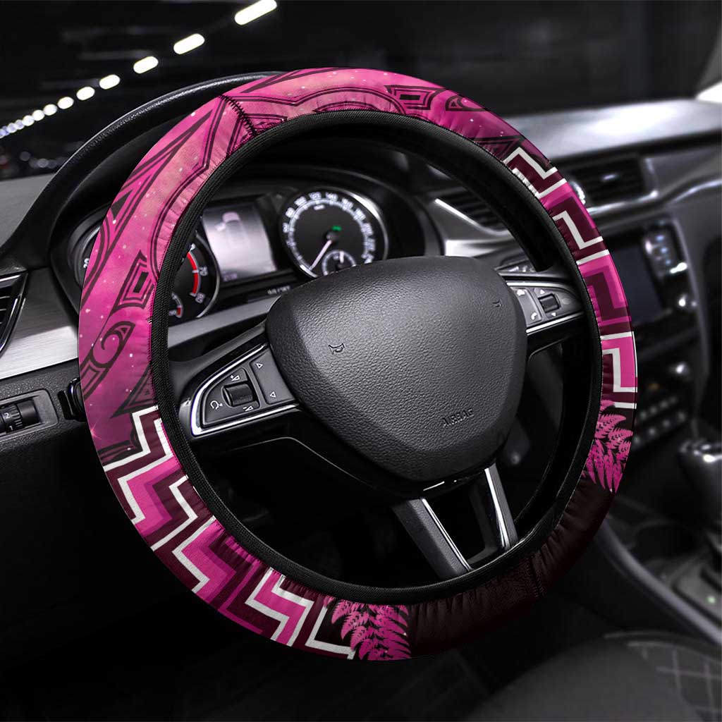 Aotearoa Matariki Steering Wheel Cover Pink Fern Maori Poutama
