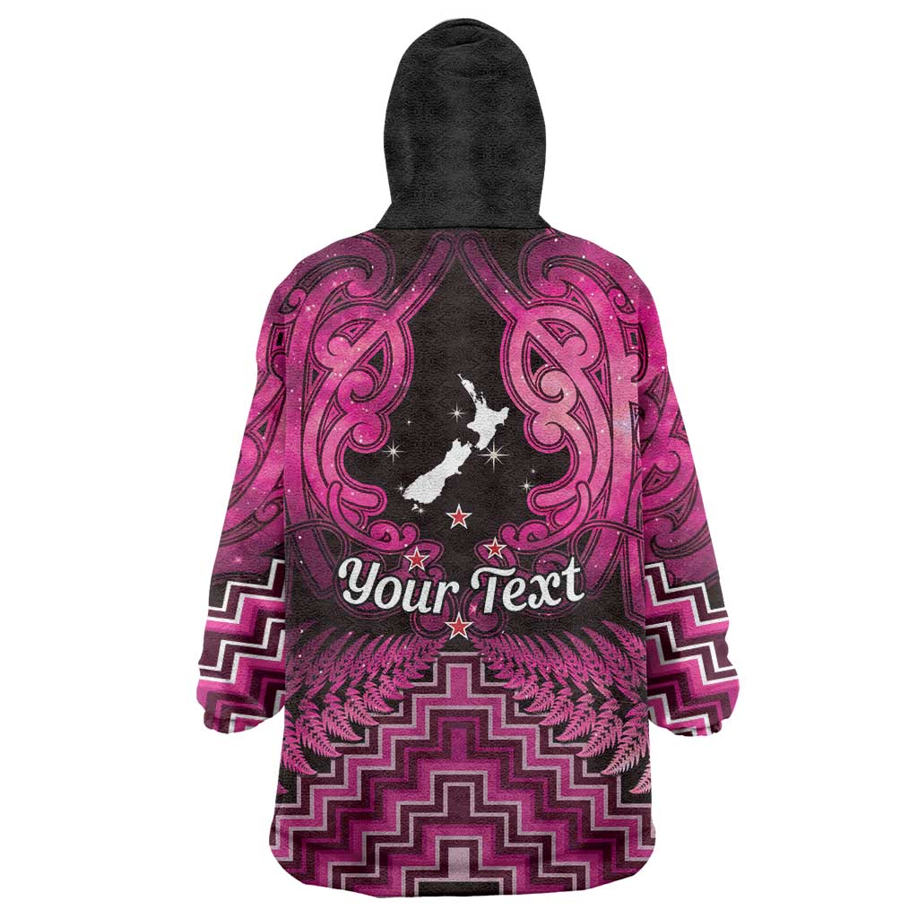 Personalised Aotearoa Matariki Wearable Blanket Hoodie Pink Fern Maori Poutama