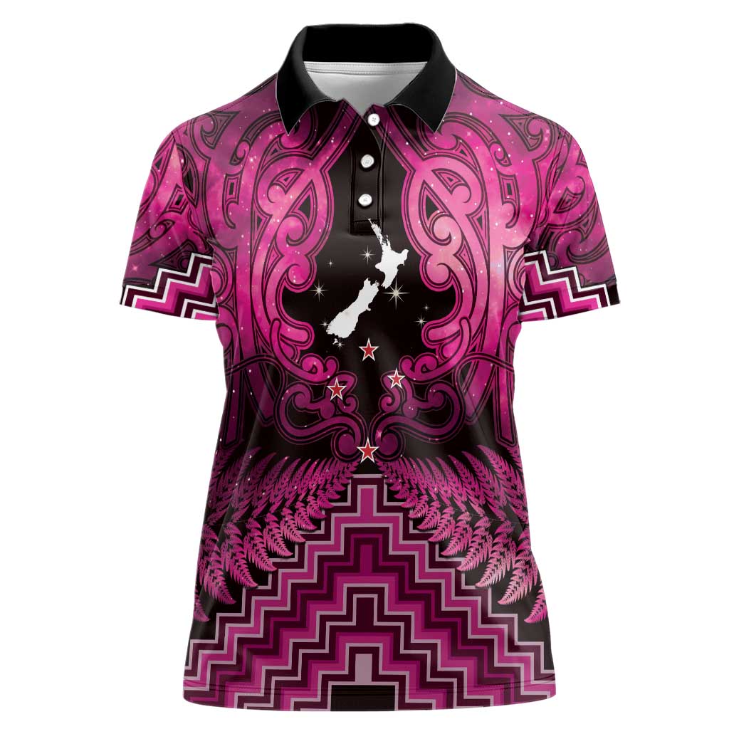 Personalised Aotearoa Matariki Women Polo Shirt Pink Fern Maori Poutama